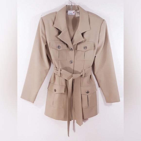 Vintage 70’s Women’s Suit Blazer Pant 2 piece set beige khaki Scarlett size 8 - Picture 10 of 11